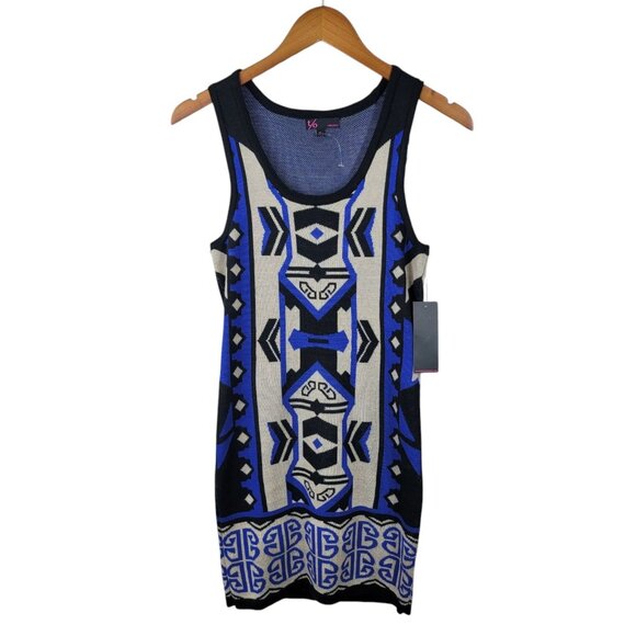 NEW TO Sweater Dress size Small Knit Black Blue Geometric party Sleeveless - Picture 2 of 7